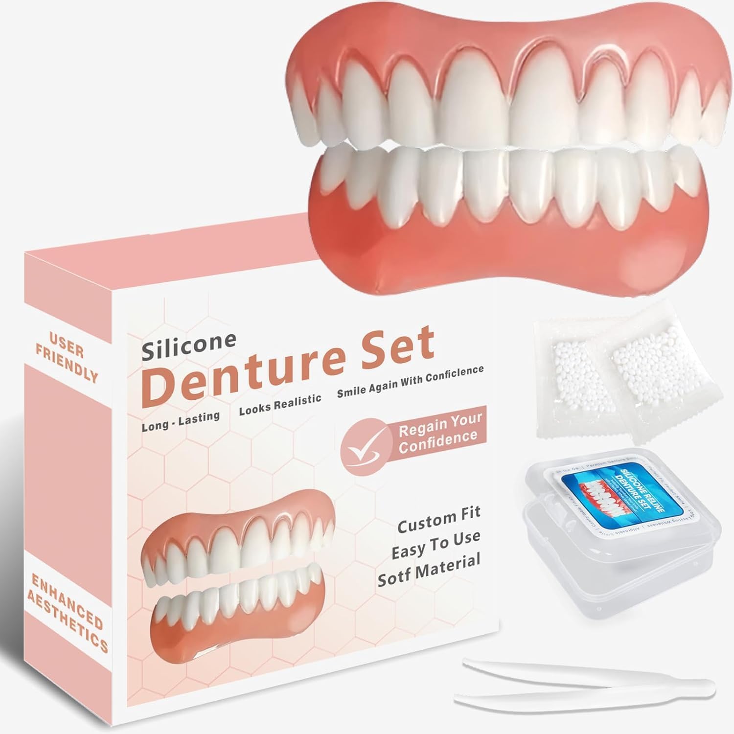 Moldable False Teeth | Adjustable Dentures Set with Natural Look | Comfortable Fit for Confident Smiles 1