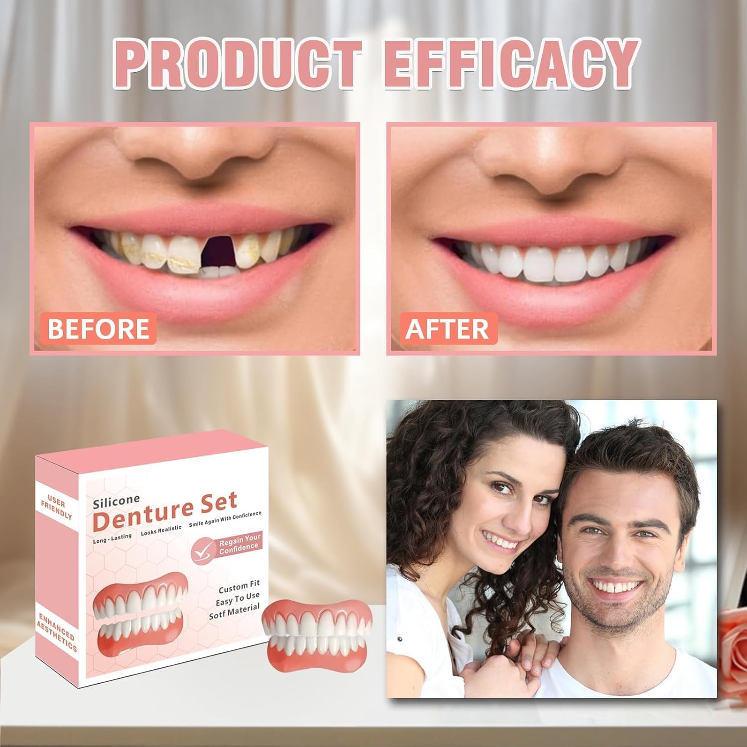 Moldable False Teeth | Adjustable Dentures Set with Natural Look | Comfortable Fit for Confident Smiles 3