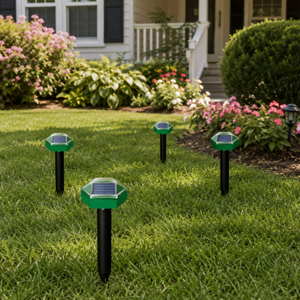 Snake Repellent for Yard, Solar Ultrasonic Mole Repellent Stakes 4 Pack, Gopher and Vole Repeller, Groundhog Repellent for