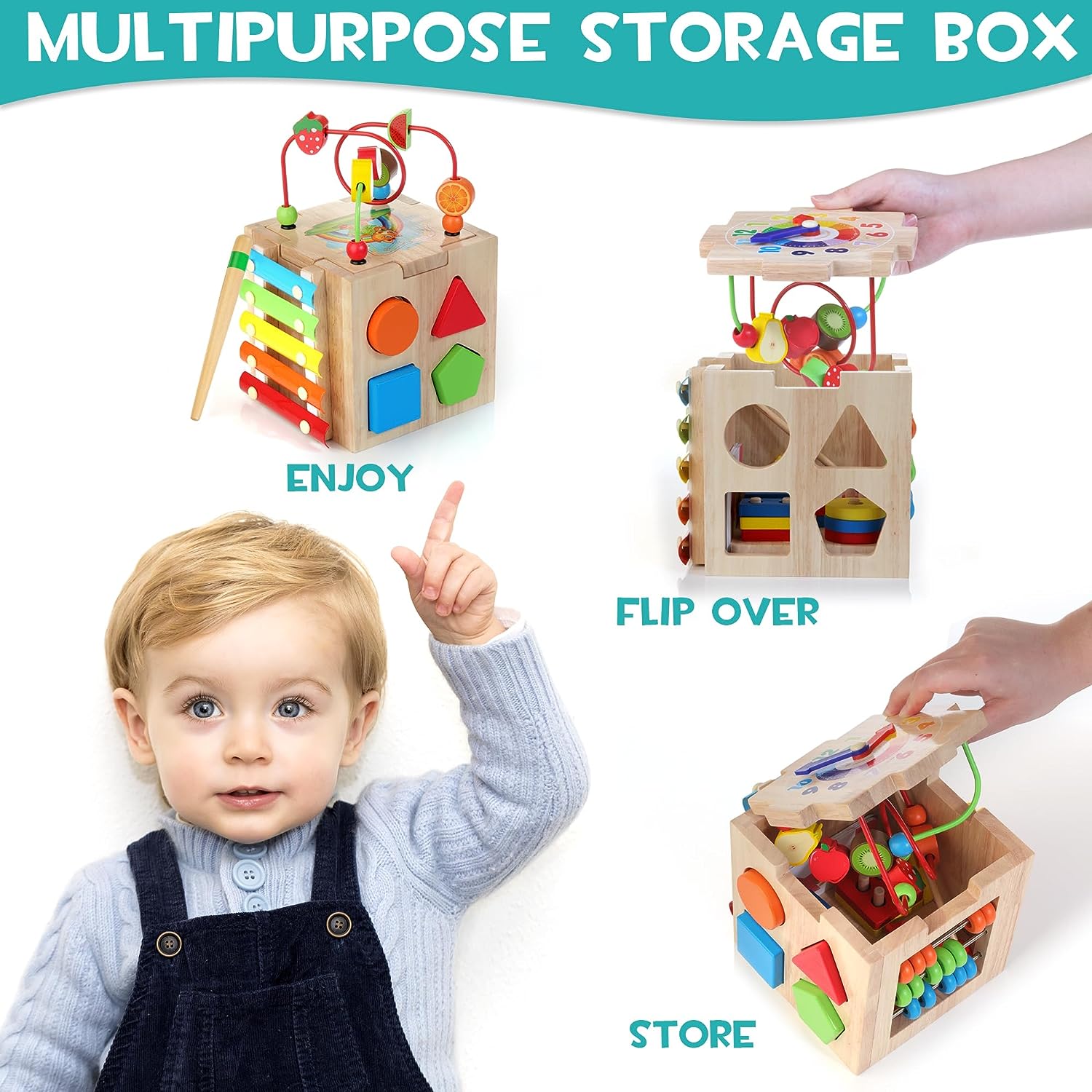 Montessori Activity Cube | 8-in-1 Educational Wooden Toy for Skill Development 5