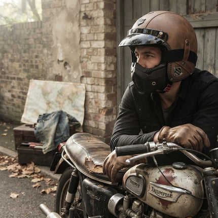 Motorcycle Helmet Open Face with Goggles and Mask, Retro Style