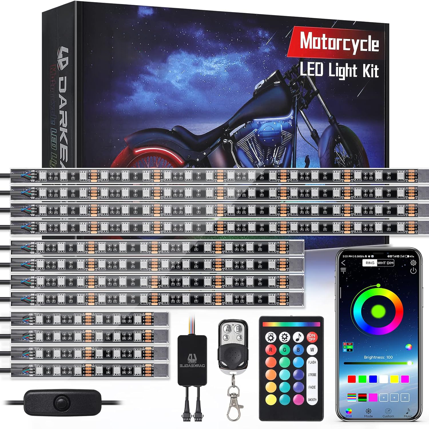 Motorcycle LED Light Kit | 12-Piece RGB Strips with Brake & Turn Signals | Waterproof Design for Enhanced Visibility 0