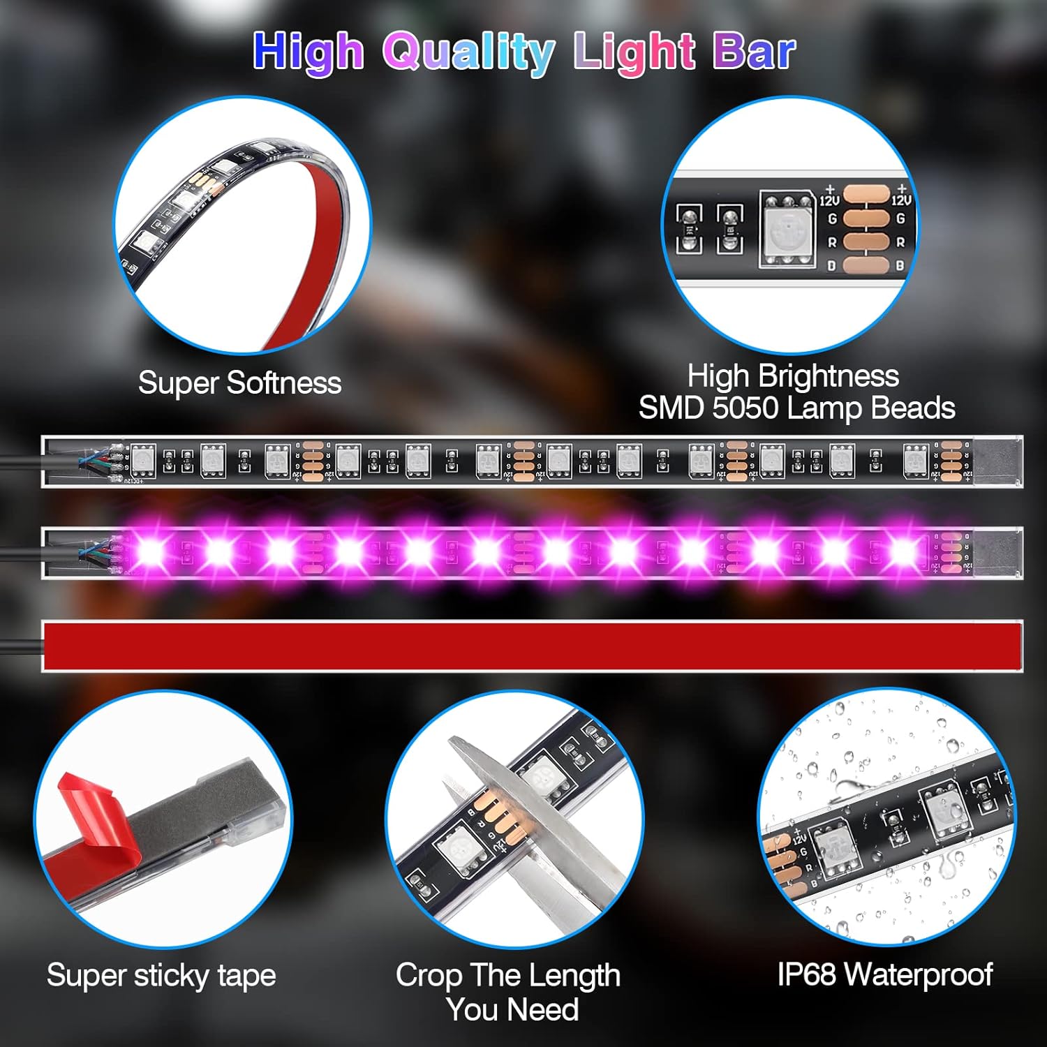 Motorcycle LED Light Kit | 12-Piece RGB Strips with Brake & Turn Signals | Waterproof Design for Enhanced Visibility 4