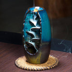 Tuzwa Ceramic Backflow Incense Burner – Smoke Waterfall Incense Holder with 50 Cones, Mountain River Design