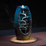 Tuzwa Ceramic Backflow Incense Burner – Smoke Waterfall Incense Holder with 50 Cones, Mountain River Design