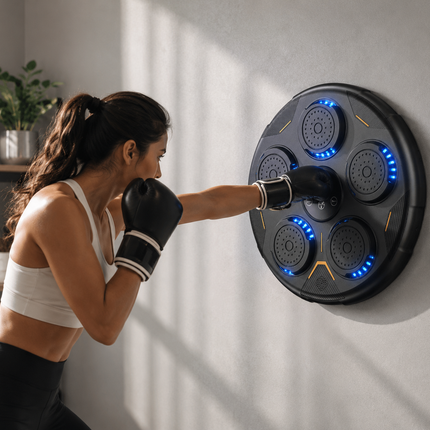 Wall Mounted Music Boxing Machine, Bluetooth Reaction Light Punching Trainer with Adjustable Speed and Modes, No Drill Home Setup