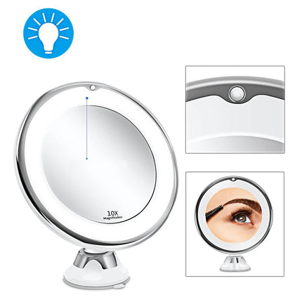 LED Makeup Mirror with Suction Cup, 10x and 7x Magnifying Makeup Mirror