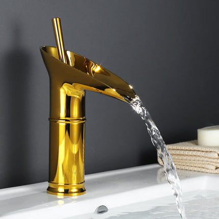 Bathroom Faucets with Waterfall Spout, Brass Single Hole Bathroom Faucet, Single Handle Bathroom Sink Faucet