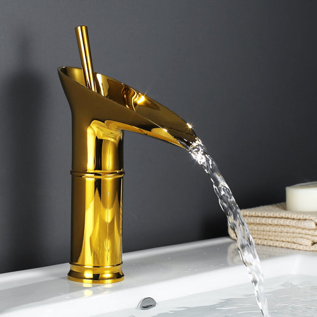 Bathroom Faucets with Waterfall Spout, Antique Brass Single Hole Bathroom Faucet, Single Handle Bathroom Sink Faucet