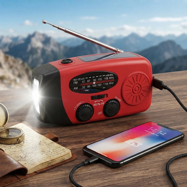 NOAA Weather Radio, Hand Crank Emergency Radio with Solar Charging, AM FM Radio with Power Bank and LED Flashlight