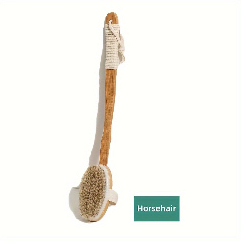 Natural Bristle Back Brush | Long Wooden Handle Shower Sponge for Exfoliation 0