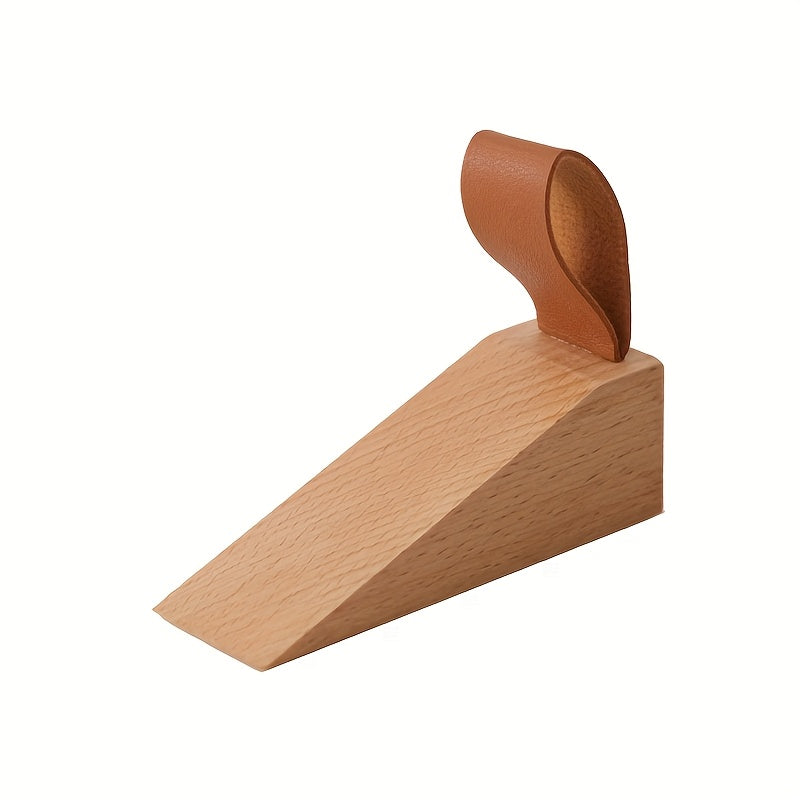 Natural Wood Door Stopper Wedges | Compact Design with Leather Pull Loops for Easy Handling 0