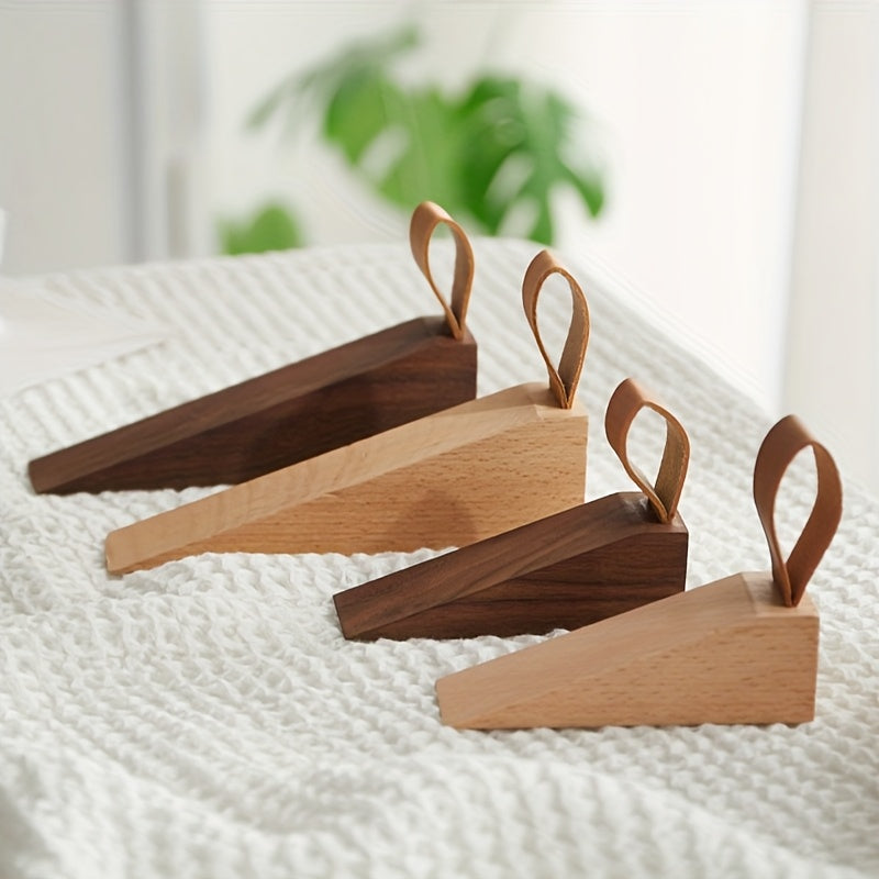 Natural Wood Door Stopper Wedges | Compact Design with Leather Pull Loops for Easy Handling 4