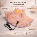 Tuzwa Neck & Shoulder Heating Pad – 3 Heat Levels, Vibration Massage, Carbon Fiber Heating, Auto Shutoff & Lightweight 5V 10W Design