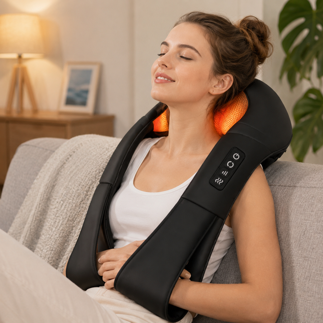 Neck Massager with 16 Kneading Nodes, Back Massager for Neck and Shoulders, U Shaped Hands Free Shoulder Massager