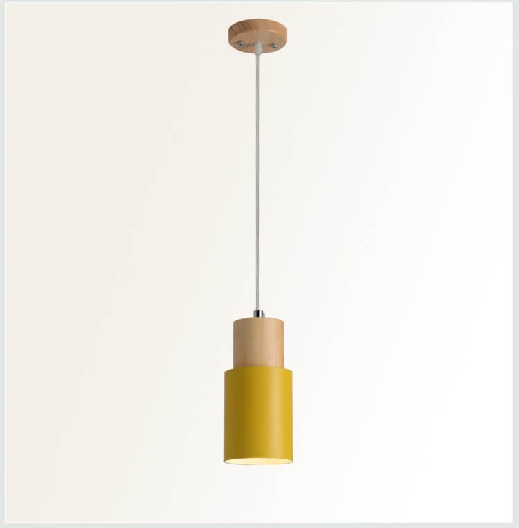 Nordic Macaron | Cylinder Pendant Light with Adjustable Height & Wood Accents | Modern Minimalist Design for Warm Illumination 10