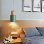 Nordic Macaron | Cylinder Pendant Light with Adjustable Height & Wood Accents | Modern Minimalist Design for Warm Illumination 7