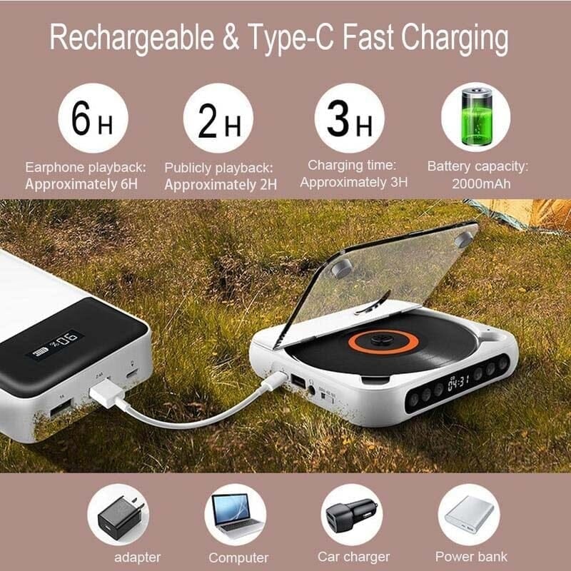Noxord | Portable CD Player with Bluetooth & Long-lasting Battery Life | Compact Design for Music Lovers 5