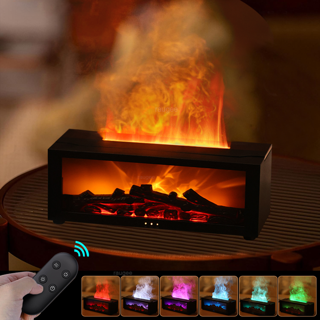 Ultrasonic Humidifier with Flame Effect, Essential Oil Diffuser with Remote Control, Aromatherapy Diffuser for Bedroom
