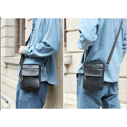 Crossbody Bag for Men, Small Genuine Leather Crossbody Bag with 6 Compartments – image 4