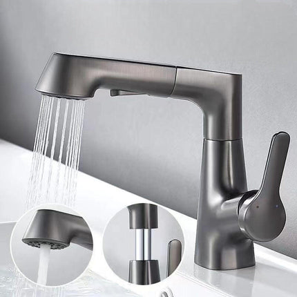Bathroom Faucet with Pull Out Sprayer, Brass Sink Faucet