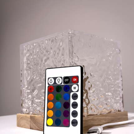 Water Ripple Projector Night Light with 16 Colors, Remote Control, Six Brightness Levels, Wood and Acrylic Mood Lamp