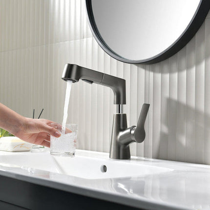 Single Hole Bathroom Faucet with Retractable Hand Shower – image 7
