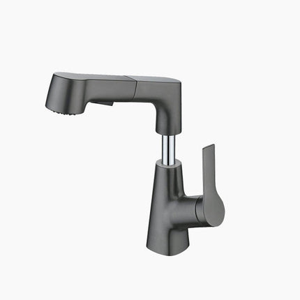 Bathroom Faucet with Pull Out Sprayer, Single Hole Bathroom Faucet with Retractable Hand Shower, Brass Sink Faucet