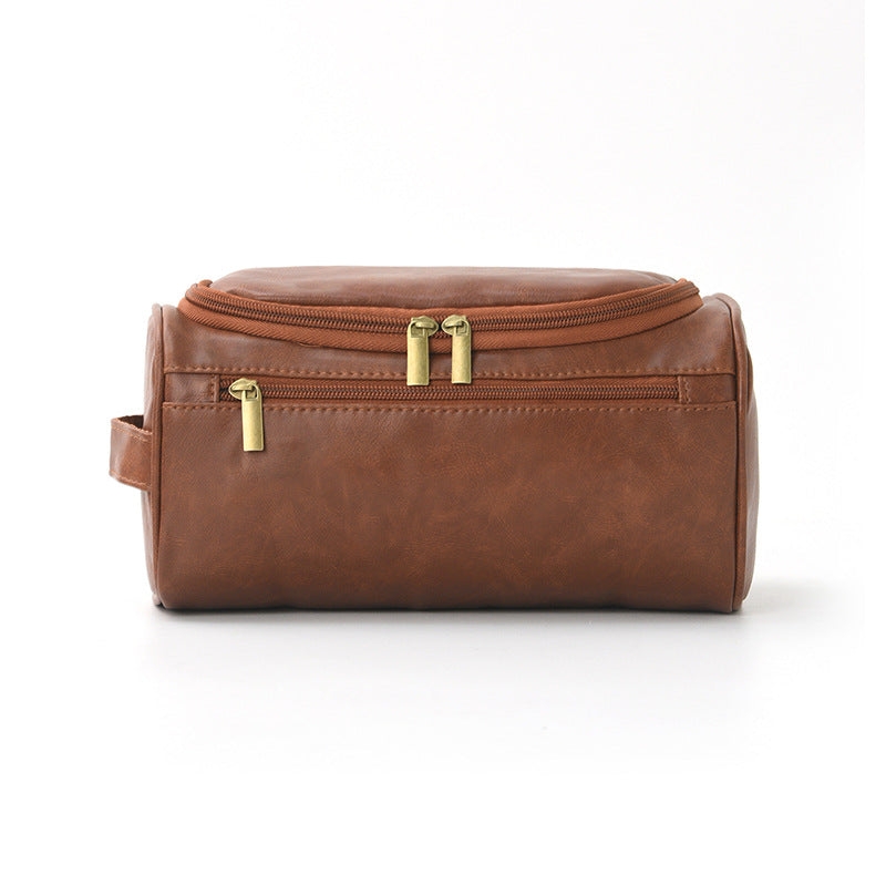 Tuzwa Leather Cosmetic Bag – Water-Repellent Travel Makeup & Toiletry Organizer with Zipper Pocket, Spacious Storage