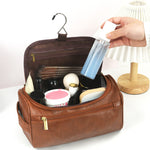 Tuzwa Leather Cosmetic Bag – Water-Repellent Travel Makeup & Toiletry Organizer with Zipper Pocket, Spacious Storage