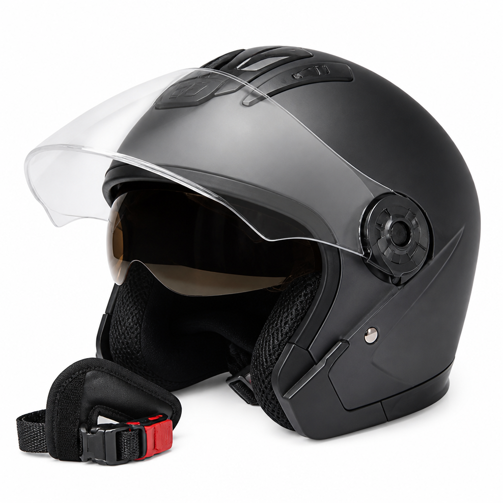 Open-Face Motorcycle Helmet with Dual Visors | Lightweight ABS Design for Ultimate Safety and Comfort 0