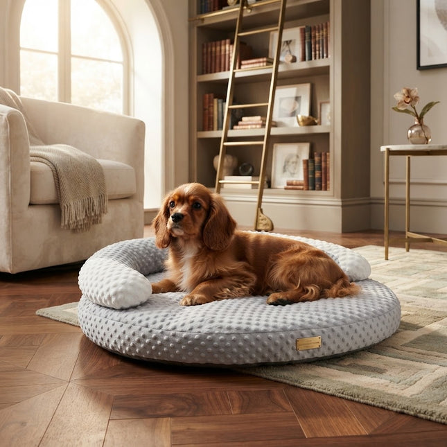 Orthopedic Dog Bed, Cooling Dog Bed with Neck Pillow, Waterproof Washable Dog Bed with Anti Slip Bottom
