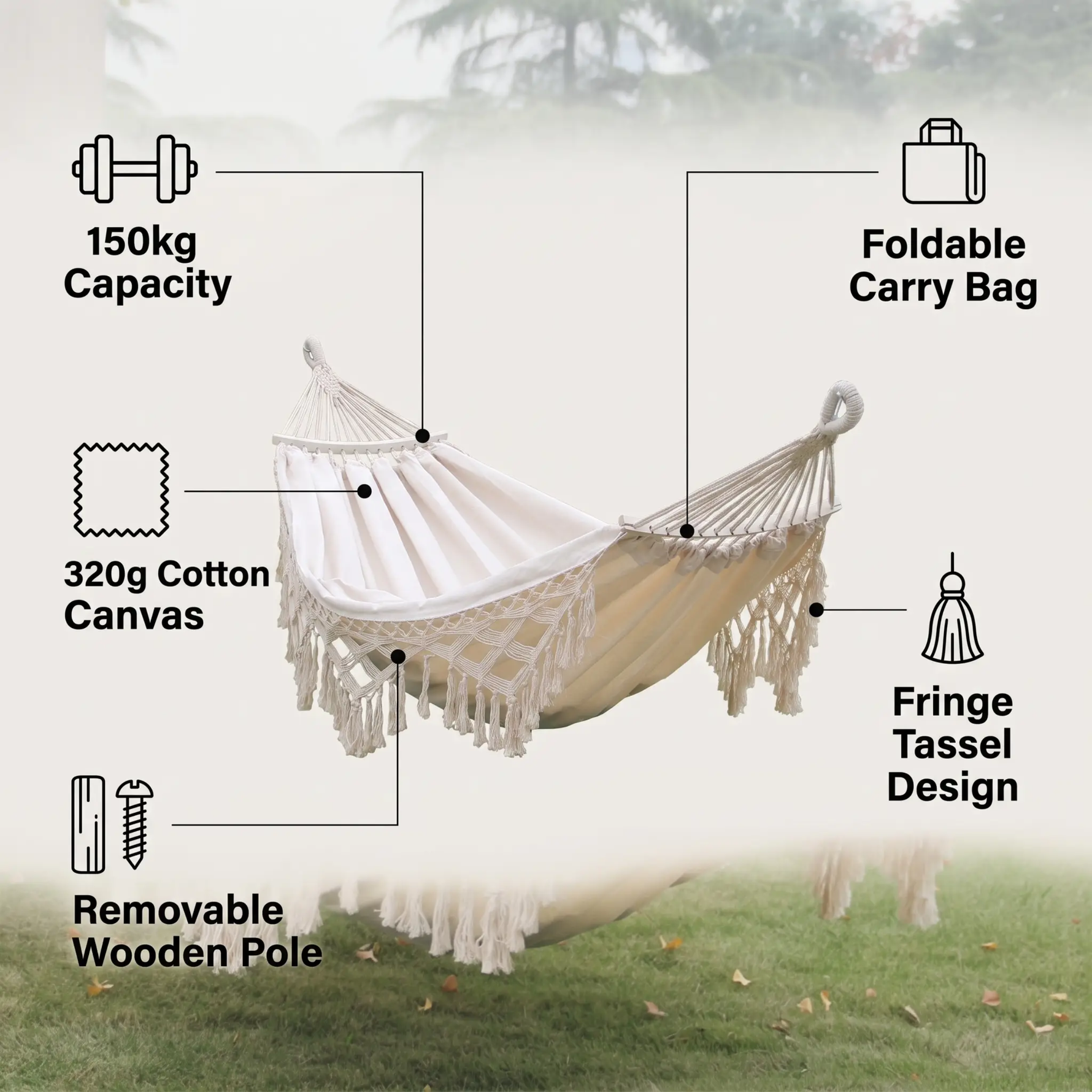 Outdoor Hammock | Double Cotton Canvas with Removable Spreader Bar | Portable Design for Relaxation Anywhere 1