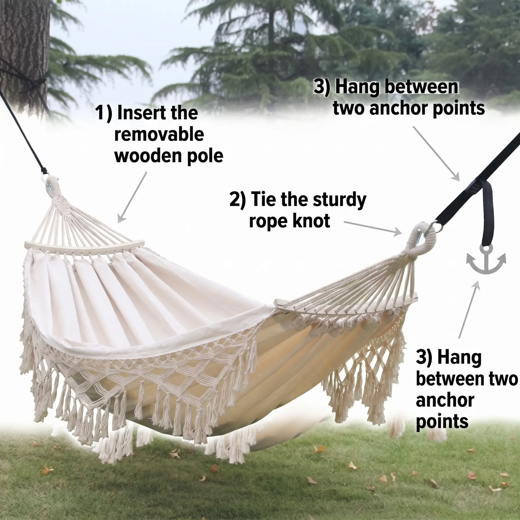 Outdoor Hammock | Double Cotton Canvas with Removable Spreader Bar | Portable Design for Relaxation Anywhere 8