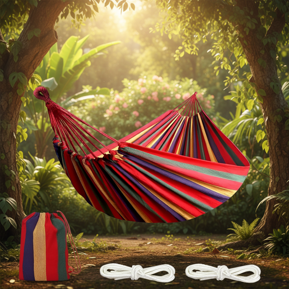 Outdoor Hammock with Portable Straps | Comfortable Double Design for Relaxation 0