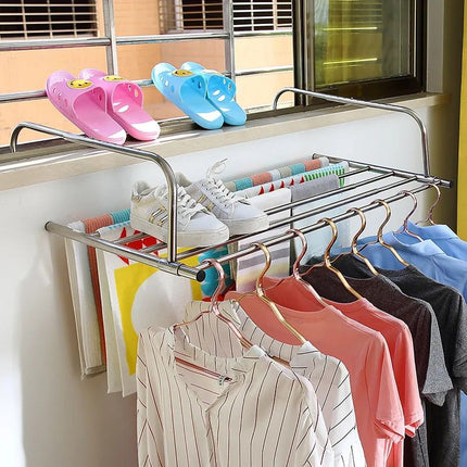 Drying Rack for Balcony and Patio, Foldable Clothes Drying Rack, Extendable Stainless Steel Laundry Rack for Outdoor