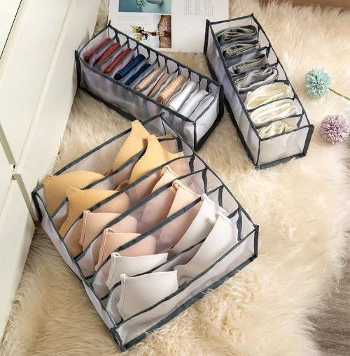 Drawer Organizer for Underwear 3 Pack, Foldable Nylon Mesh Storage Boxes for Bras and Socks