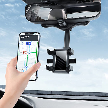Car Phone Mounts, Rearview Mirror Phone Holder with Retractable Arm, Hands Free Phone Holder for Car and GPS Navigation
