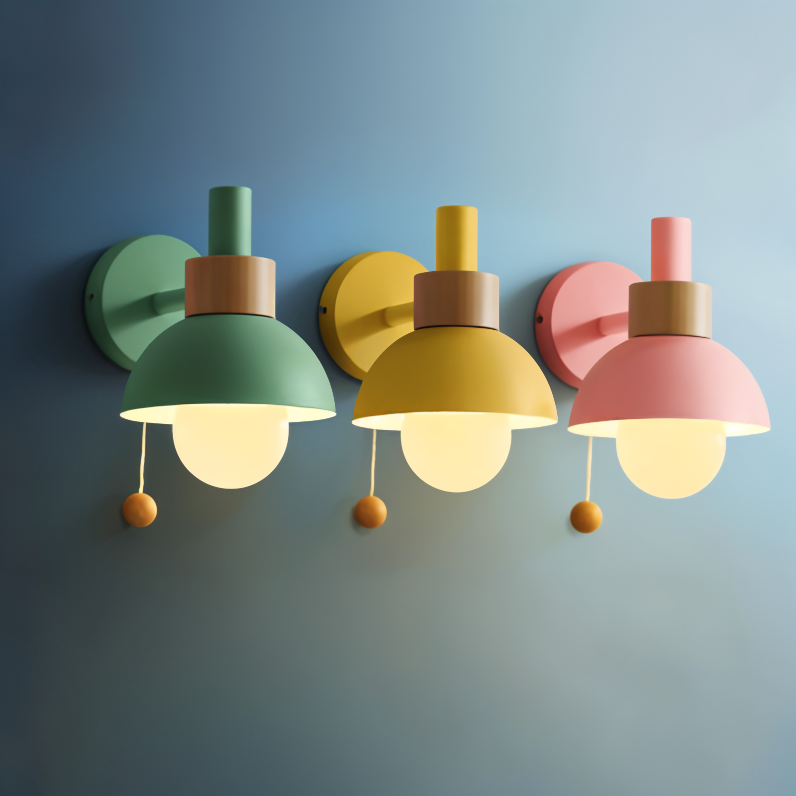 Pastel Wall Lamp | Cozy Bedroom & Living Room Lighting with Soft Glow | Stylish Iron and Wood Design for Relaxation 0