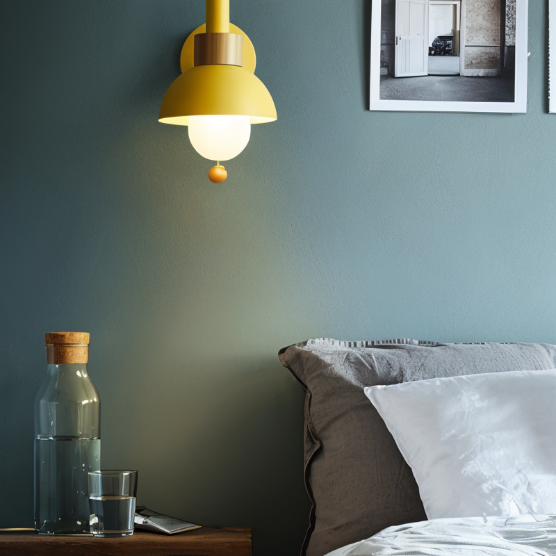 Pastel Wall Lamp | Cozy Bedroom & Living Room Lighting with Soft Glow | Stylish Iron and Wood Design for Relaxation 4