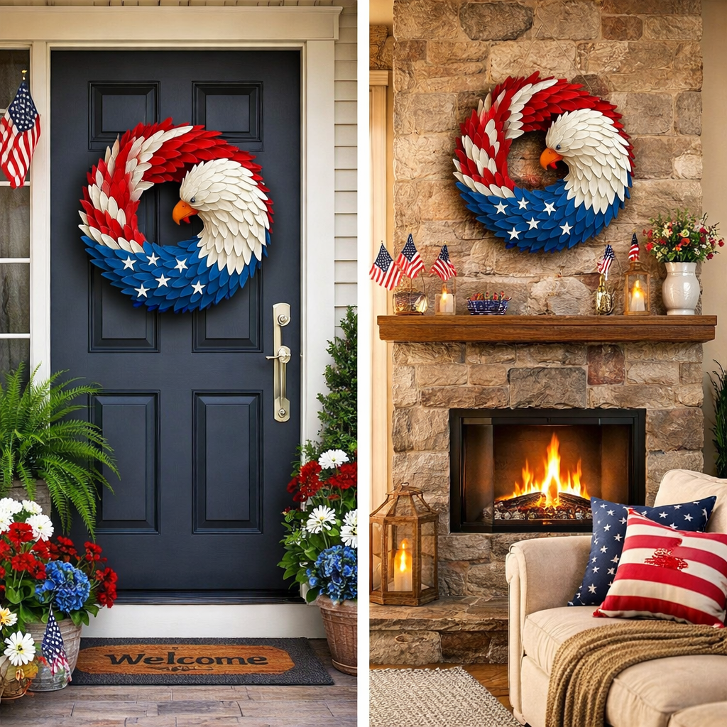 Patriotic Eagle Wreath | Stunning Evergreen Wall Decoration for Home Elegance 4
