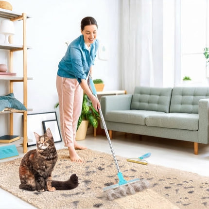 Pet Hair Remover Set with Handheld Remover and Travel Scraper, Carpet Rake for Pet Hair with 28 to 56 Inch Handle