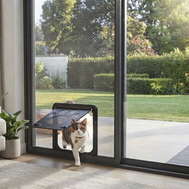 Pet Screen Door for Dogs and Cats, Doggy Door with Magnetic Flap and Lock, Kitty Door for Sliding Screen