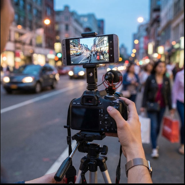 Phone Holder for Camera, Hot Shoe Phone Mount for DSLR with Rotating Phone Clip, Camera Accessories for Vlogging