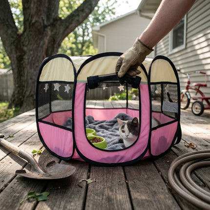 Cat House Indoor and Outdoor, Foldable Mesh Pet Playpen with Zip Doors – image 5