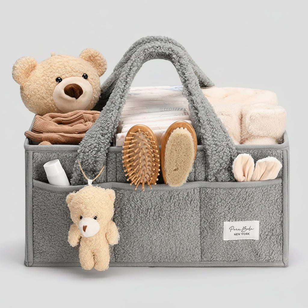 Plush Sherpa Baby Storage Basket | Diaper Caddy Organizer with Adjustable Dividers | Multi-Use Solution for Nursery and Travel 0