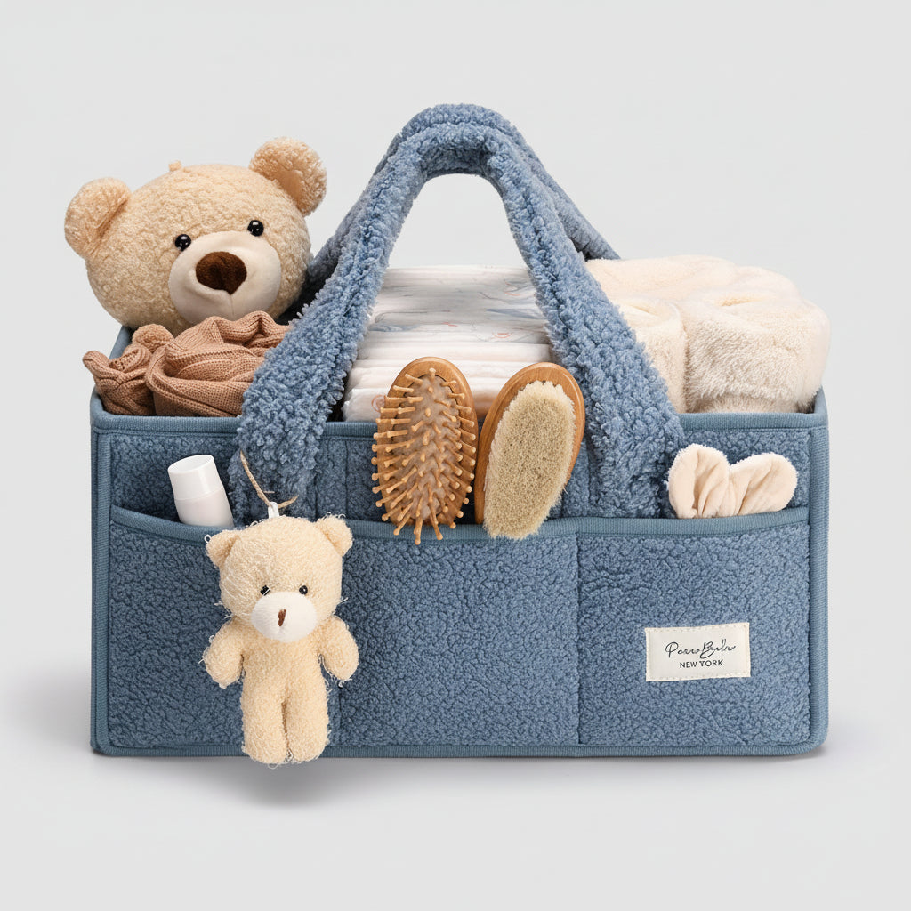 Plush Sherpa Baby Storage Basket | Diaper Caddy Organizer with Adjustable Dividers | Multi-Use Solution for Nursery and Travel 10