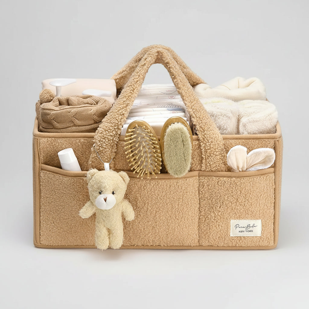 Plush Sherpa Baby Storage Basket | Diaper Caddy Organizer with Adjustable Dividers | Multi-Use Solution for Nursery and Travel 11