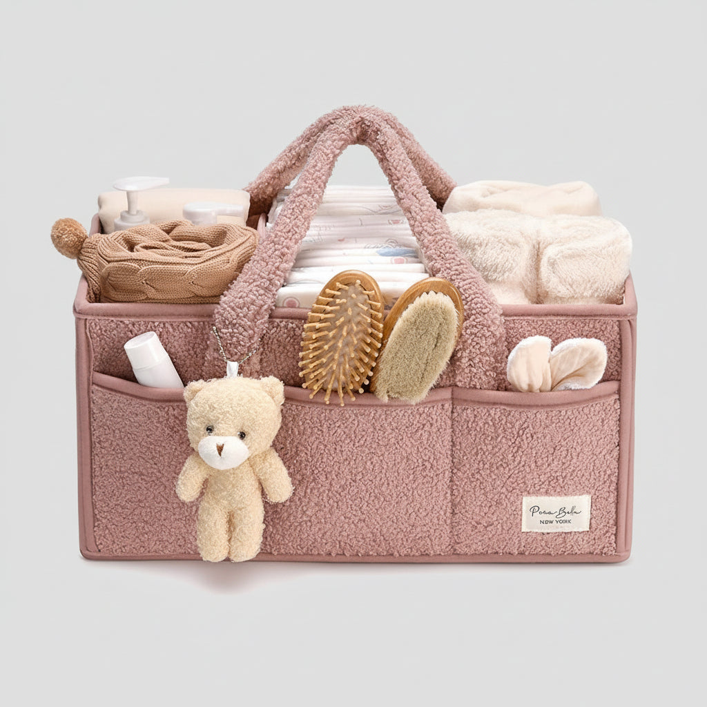 Plush Sherpa Baby Storage Basket | Diaper Caddy Organizer with Adjustable Dividers | Multi-Use Solution for Nursery and Travel 12