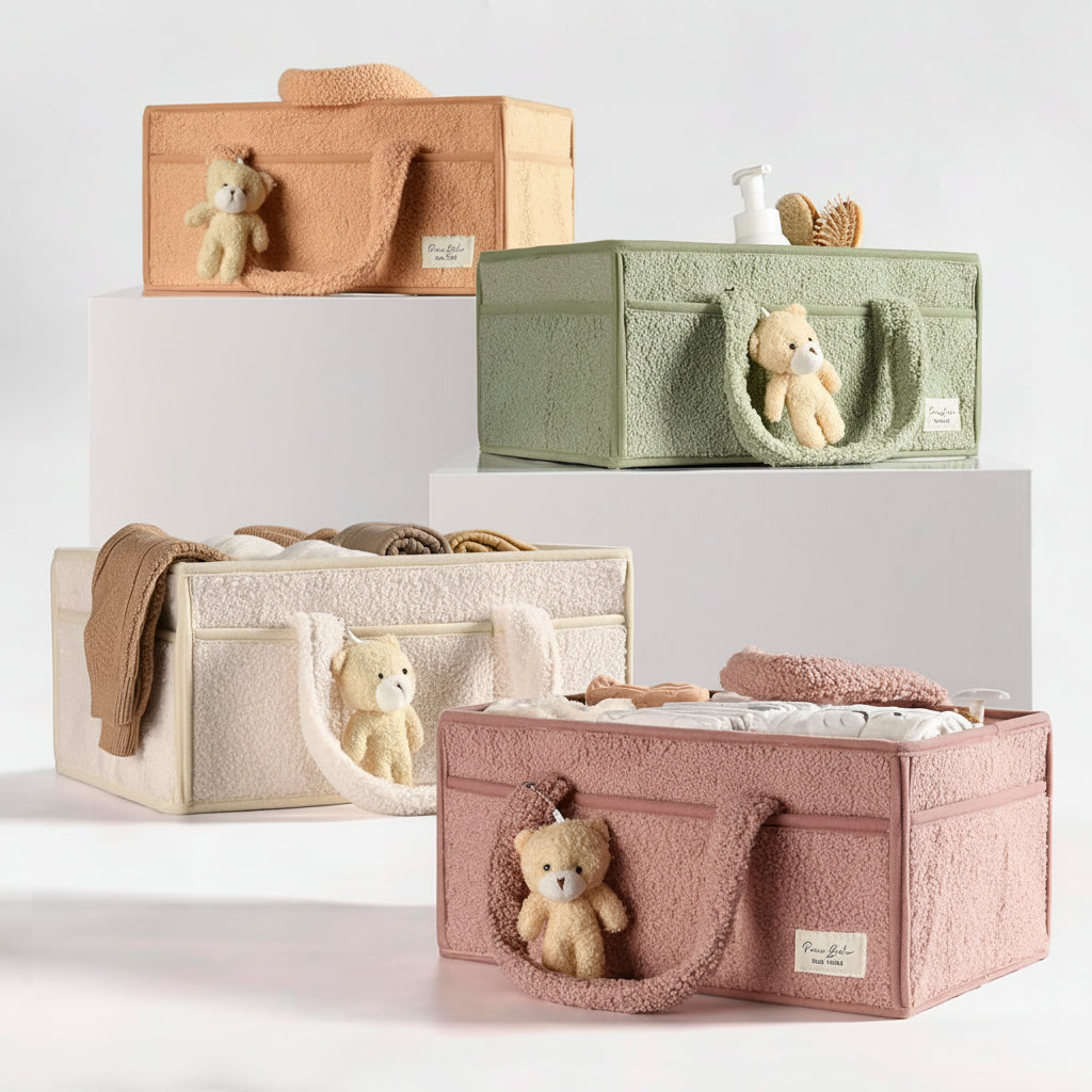 Plush Sherpa Baby Storage Basket | Diaper Caddy Organizer with Adjustable Dividers | Multi-Use Solution for Nursery and Travel 8